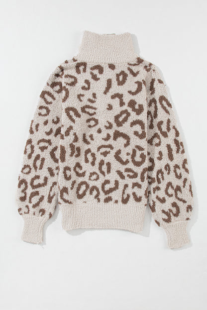 Grauer pullover mit tiermuster und reißverschluss mit kragen