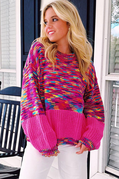 Leuchtend rosa regenbogen konfetti drop shoulder pullover