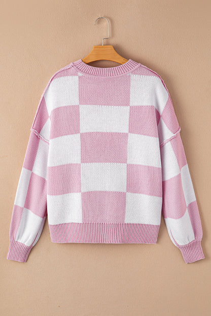 Rosa karierter pullover mit läuferärmeln