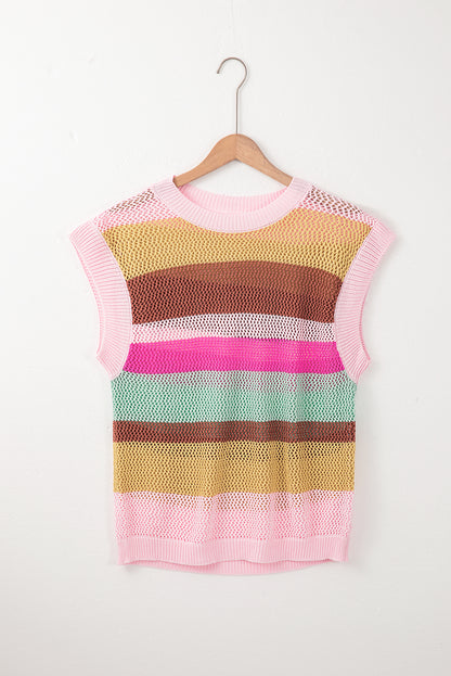 Rosa streifen häkeln cap sleeve lose fit pullover t shirt