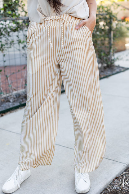 Khaki streifendruck weite hose mit kordelzug