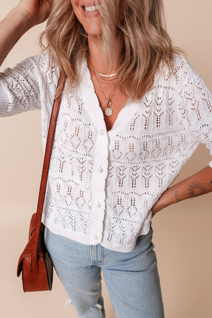 Weißer frenchy hollow out strickcardigan mit v-ausschnitt