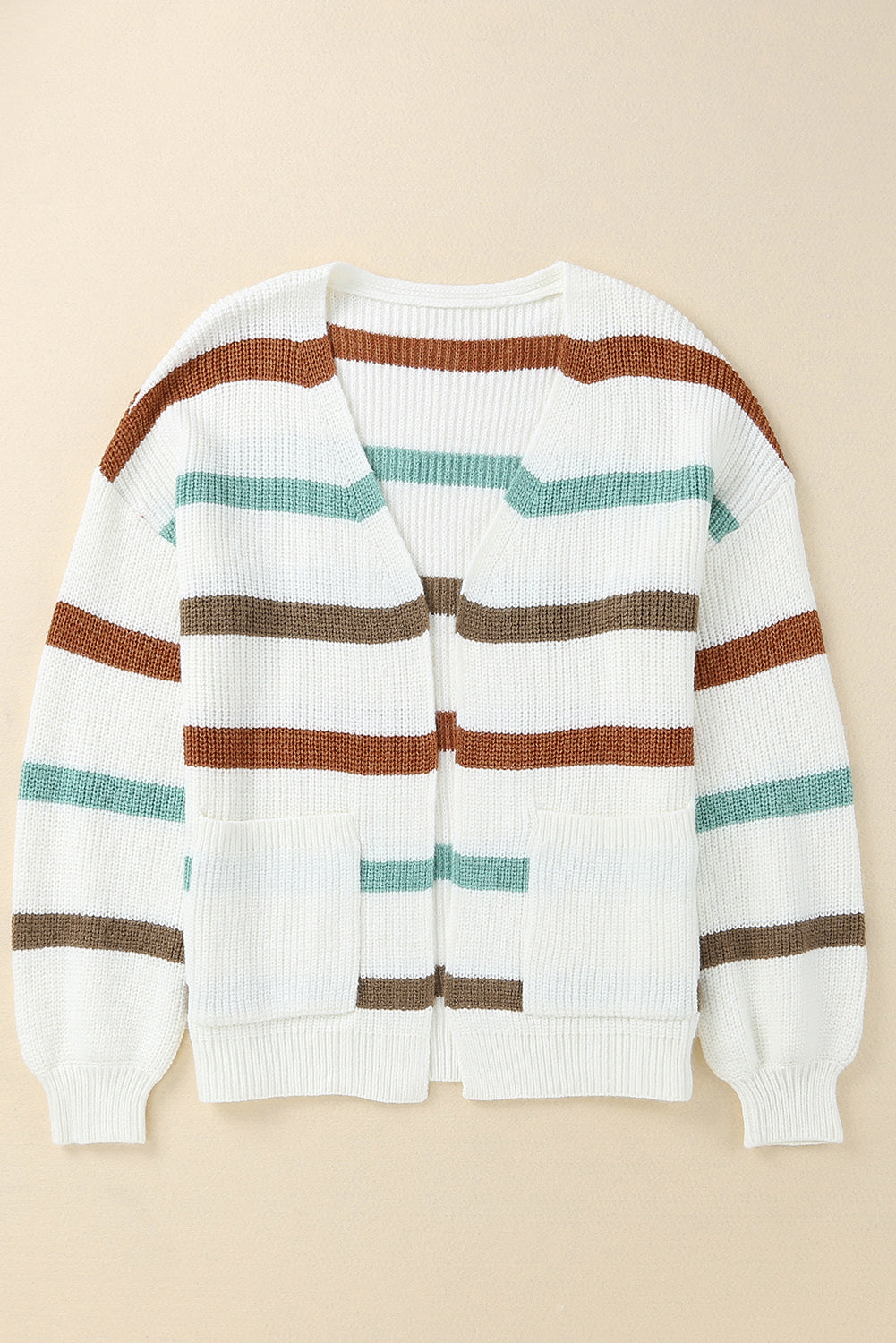 Beige drop shoulder pullover cardigan mit streifen