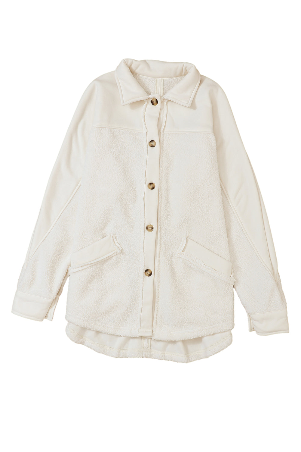 Beige knopfleiste mit nähten tasche rohsaum jacke