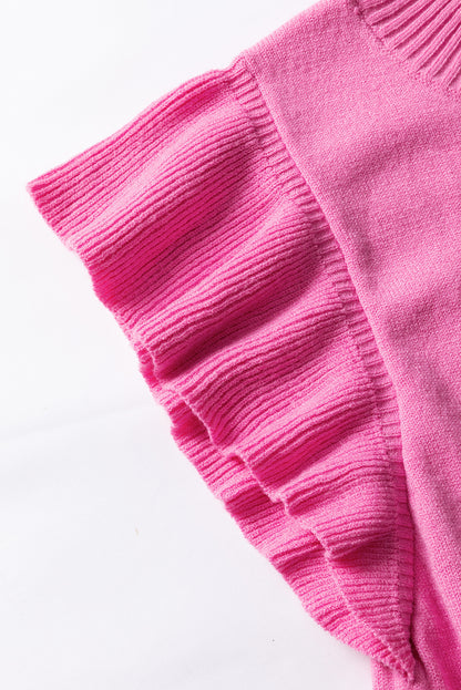 Bonbon gerippter mock neck pullover mit kurzen ärmeln und rüschen