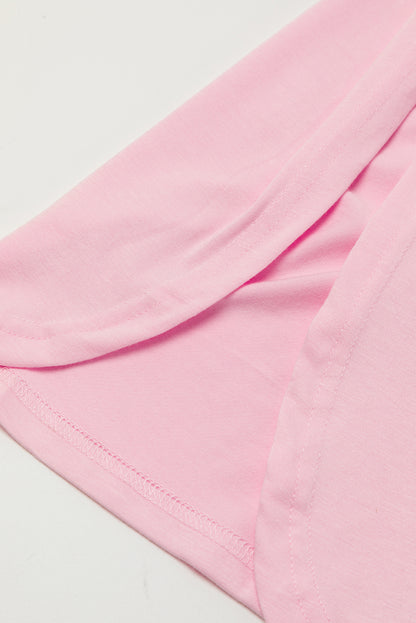 Rosa v-ausschnitt mit versteckten taschenschlitzen maxi-t-shirt-kleid