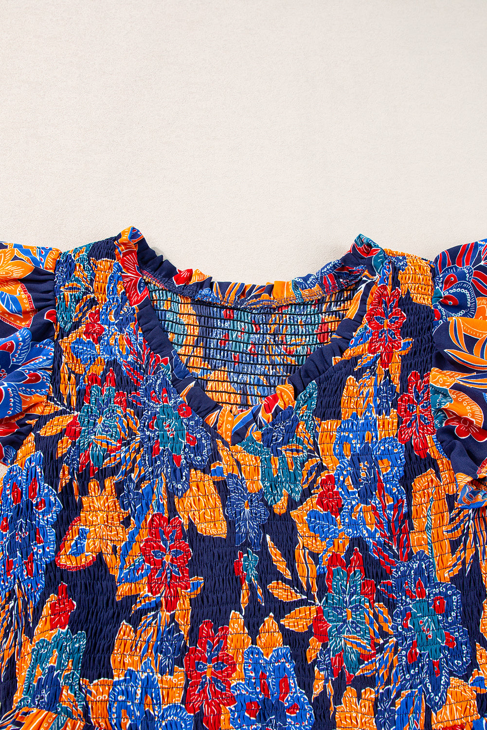 Dunkelblau boho floral v-ausschnitt rüschen gestreiftes langes kleid