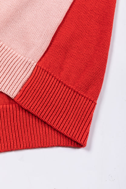 Rosa Colorblock Pullover mit gerippten Ärmeln