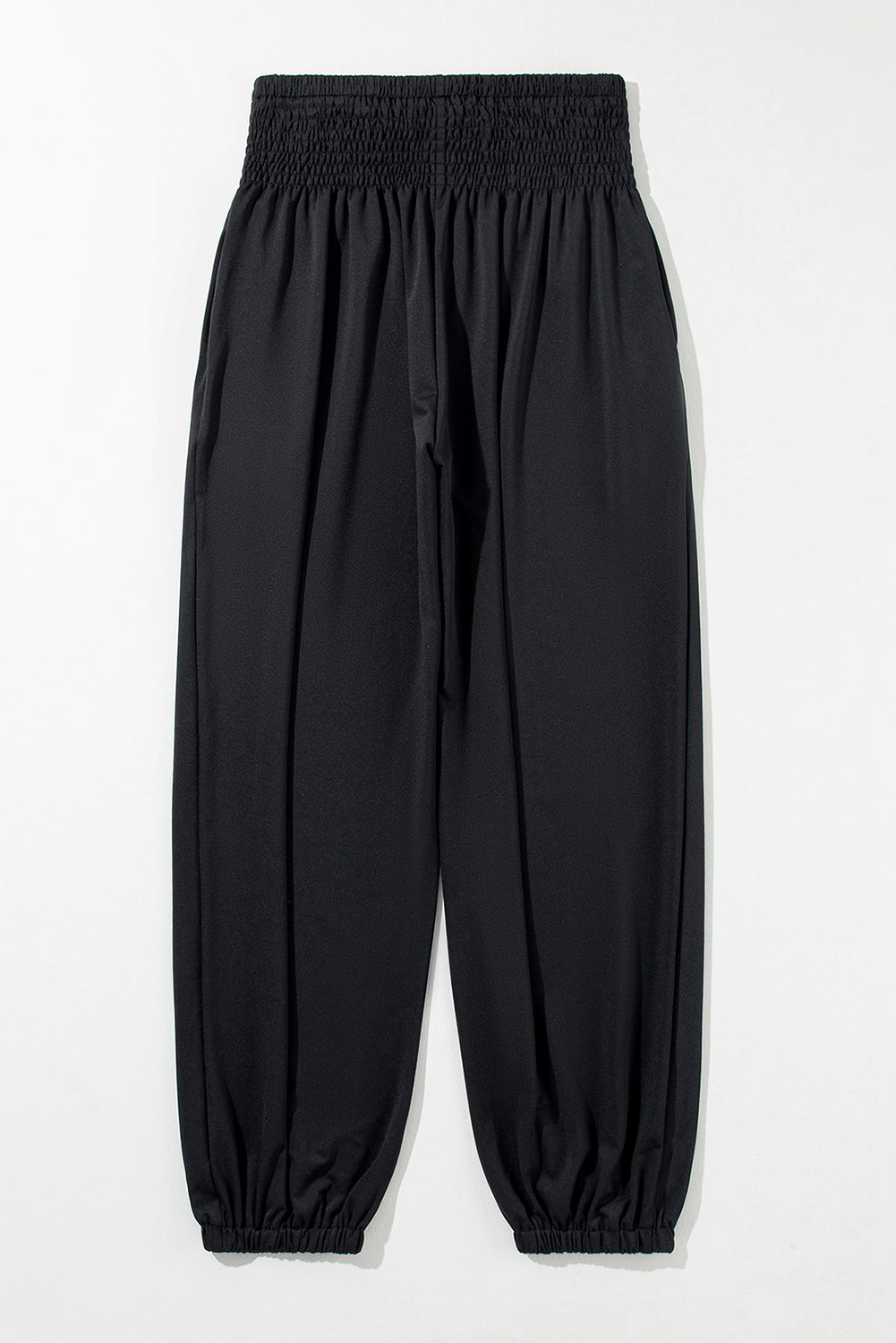 Schwarze gesmokte jogginghose mit hoher taille