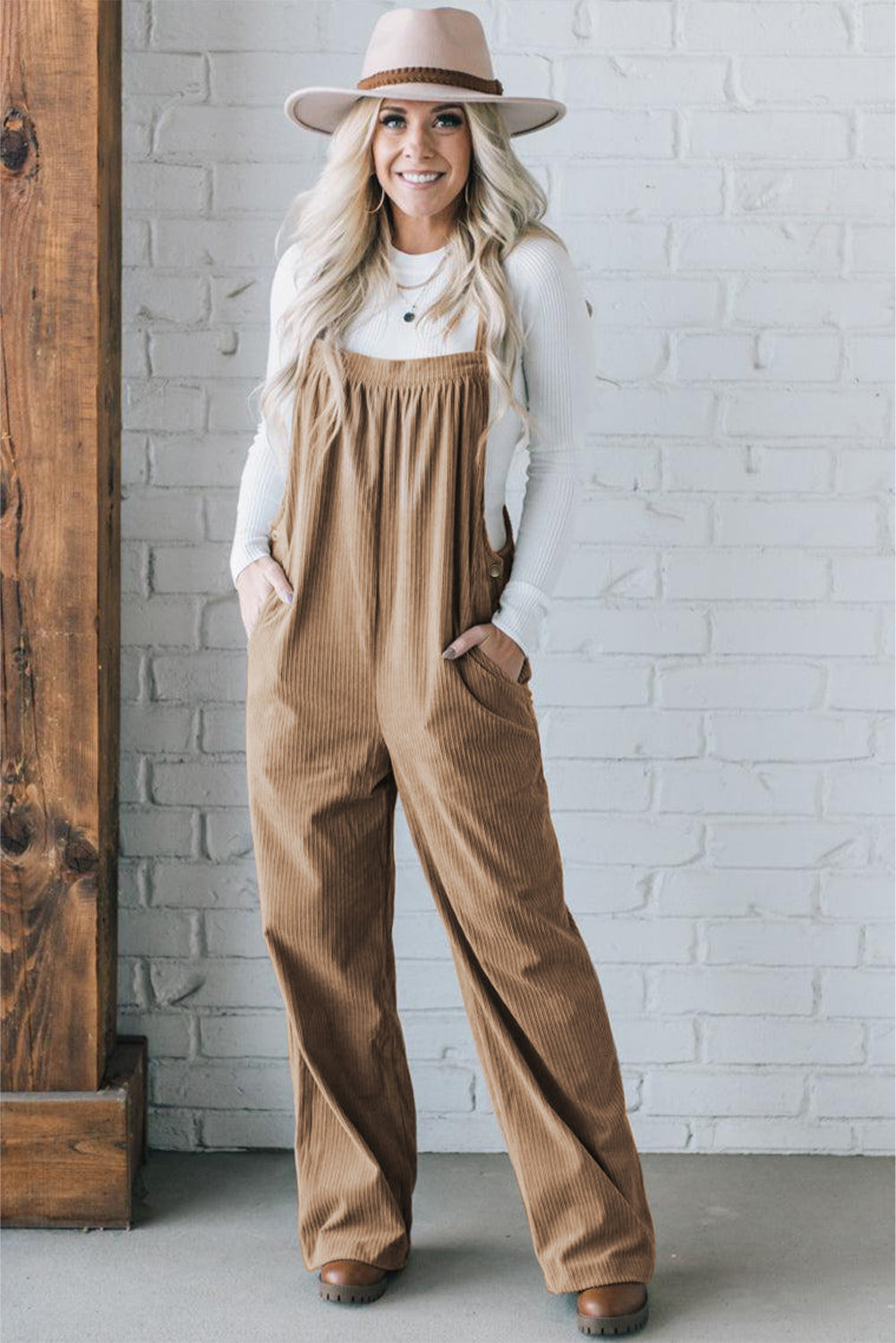 Grauer morn solid pocketed loose fit cord overall
