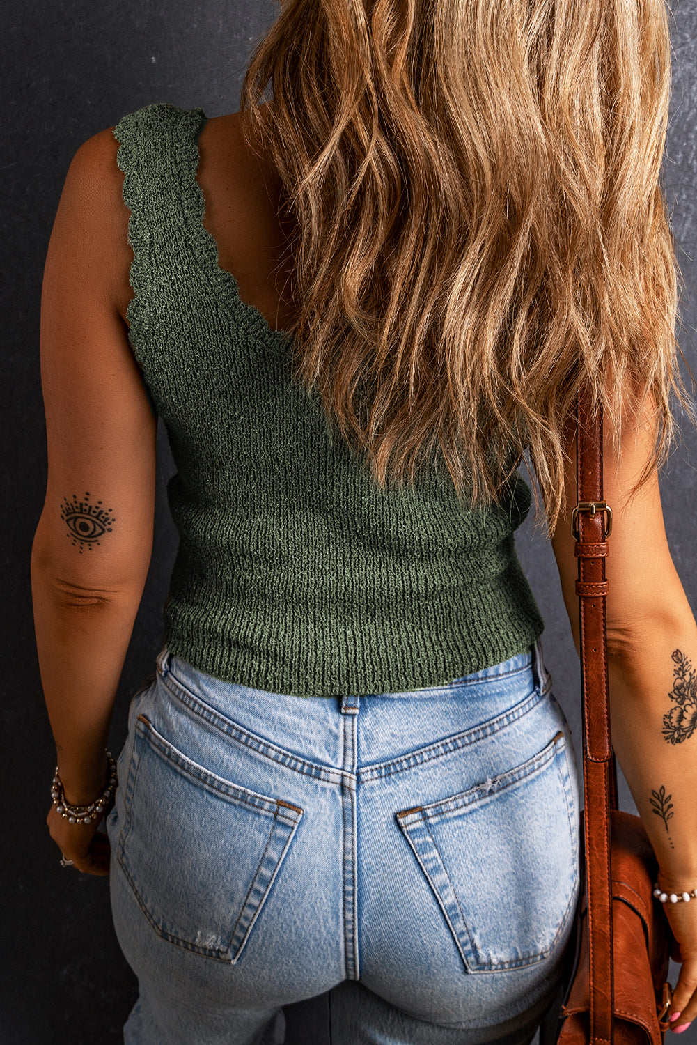 Mist green u neck scallop trim sweater vest