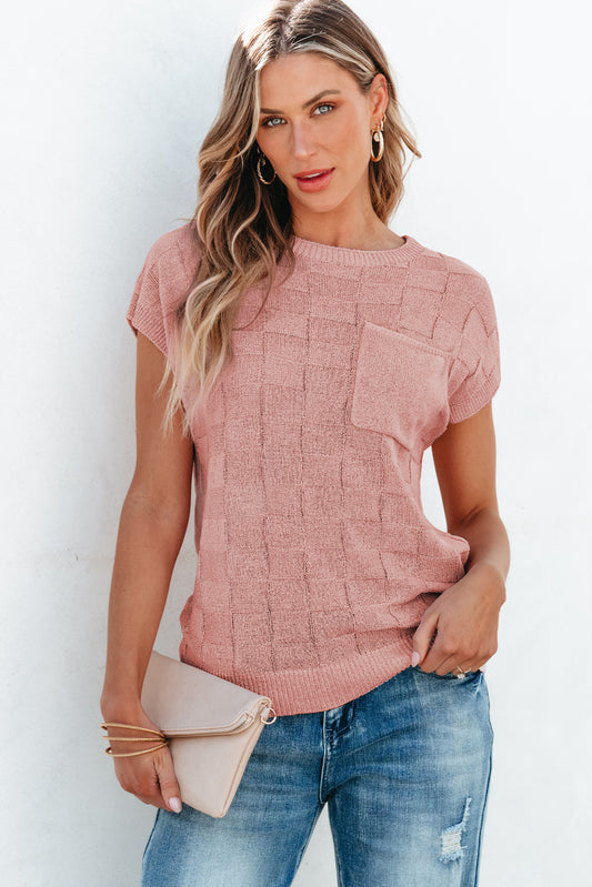 Kurzarmpullover mit gitterstruktur in staubigem rosa