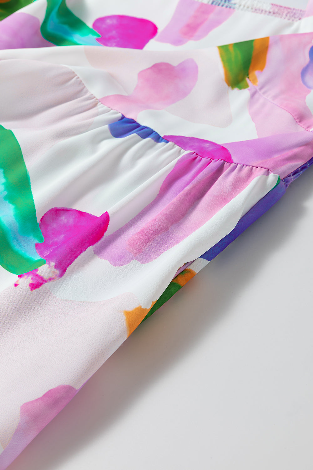 Lila Abstraktes Print Puffärmel Midikleid mit gesmoktem Rücken