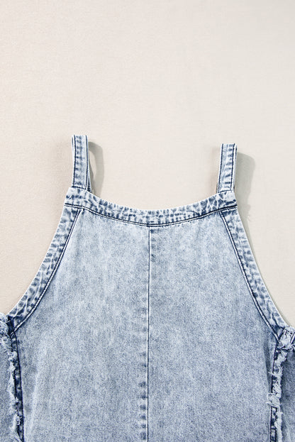 Beau blue light wash ausgefranste exponierte naht weites bein denim overall