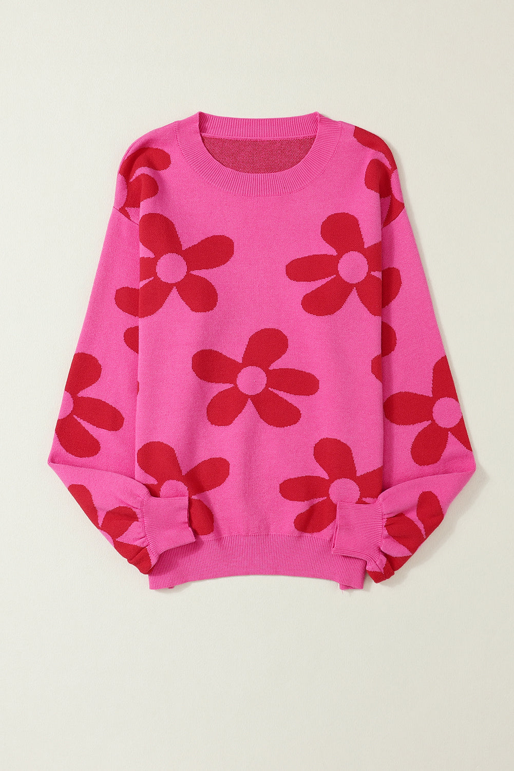 Rose big flower strickpullover mit gerippten abschlüssen