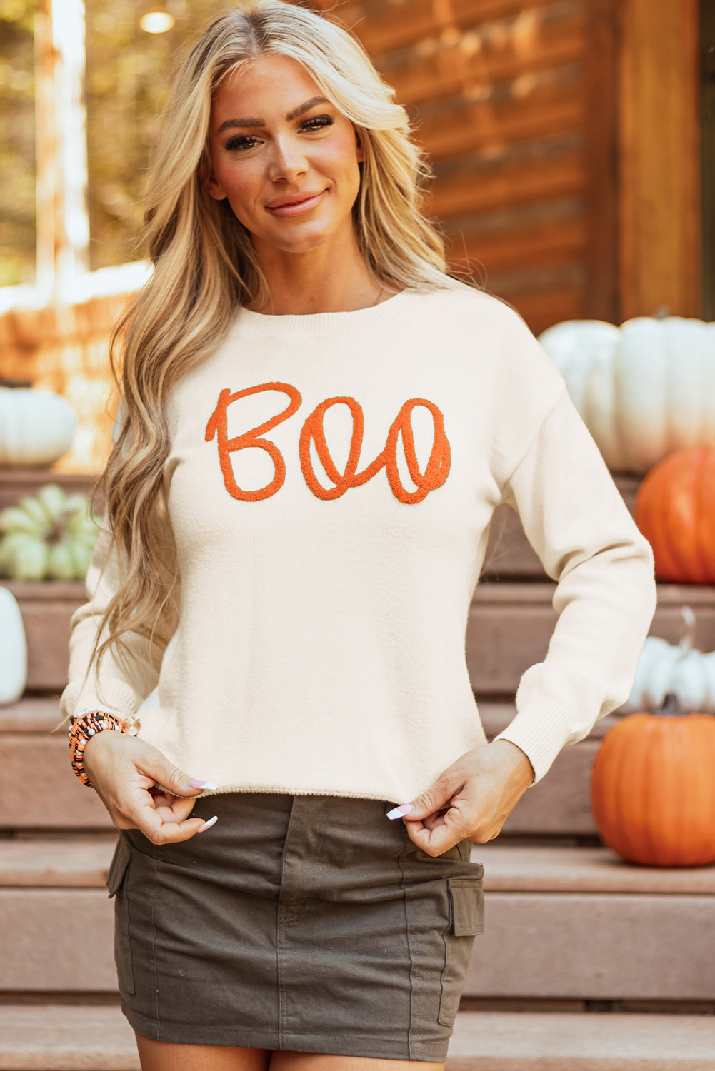 Apricot boo strickmuster gerippter rand drop shoulder pullover