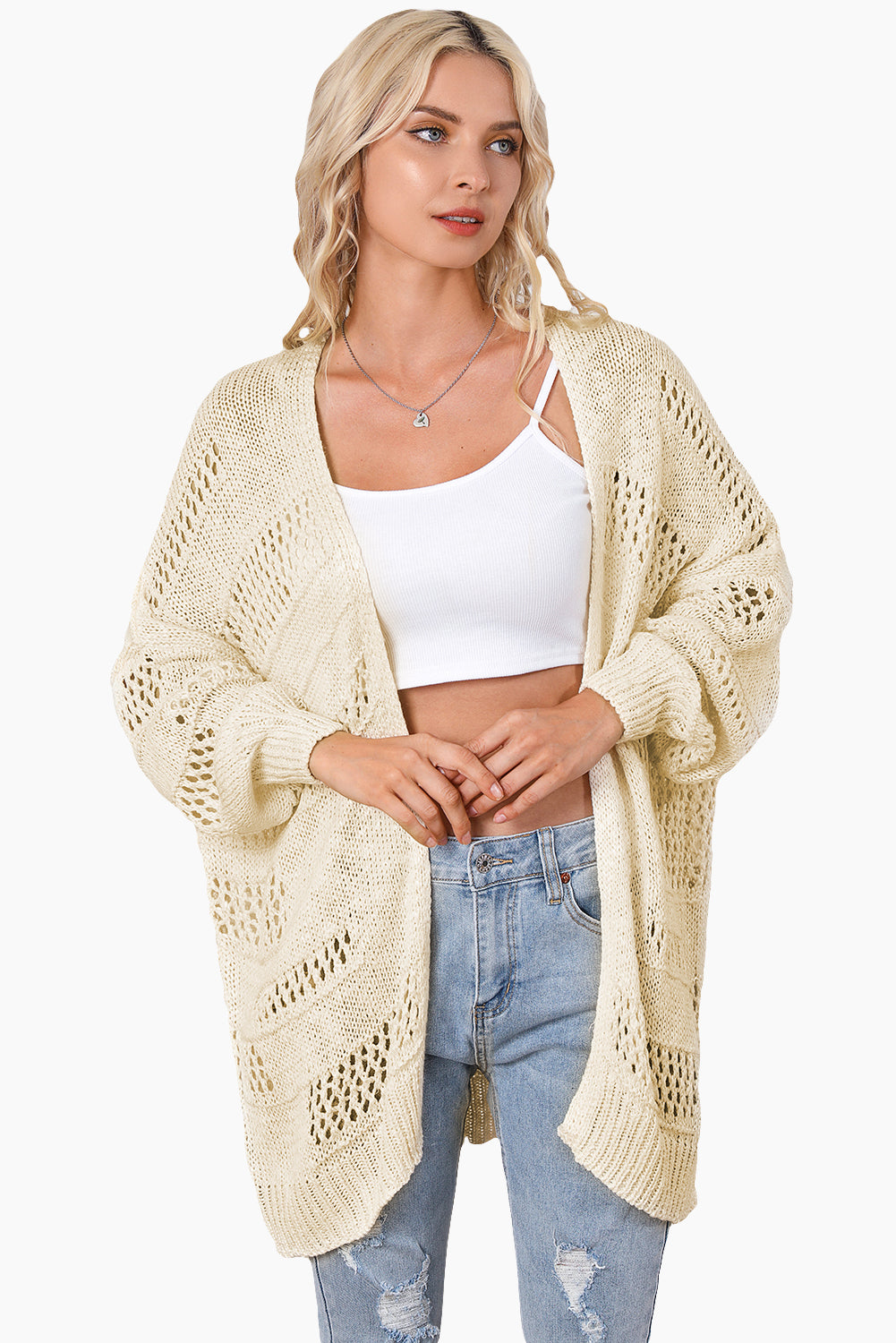 Apricot lässige strickjacke mit dolman-ärmeln und hohlsaum