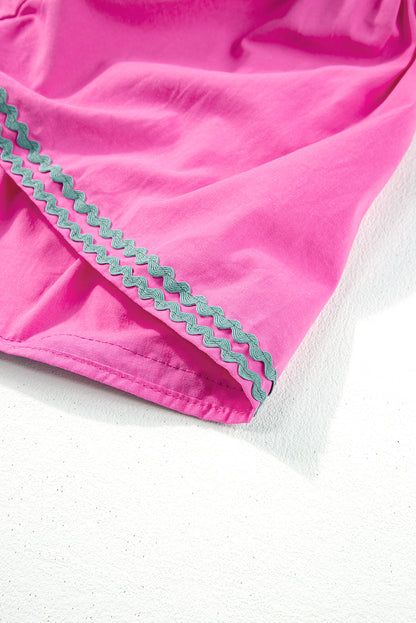 Erdbeerrosa ric rac colorblock flatterärmel v-ausschnitt ringelkleid