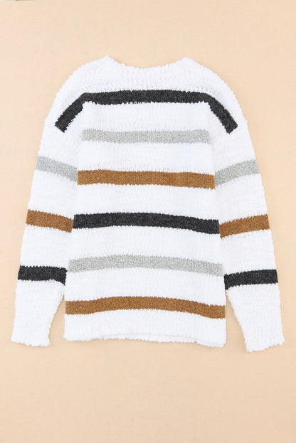 Gestreifter popcorn-strickpullover