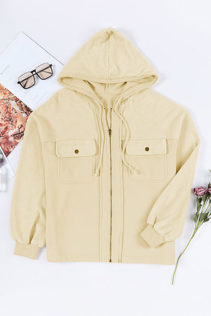 Apricot klappentasche kapuze mit kordelzug zip up jacke