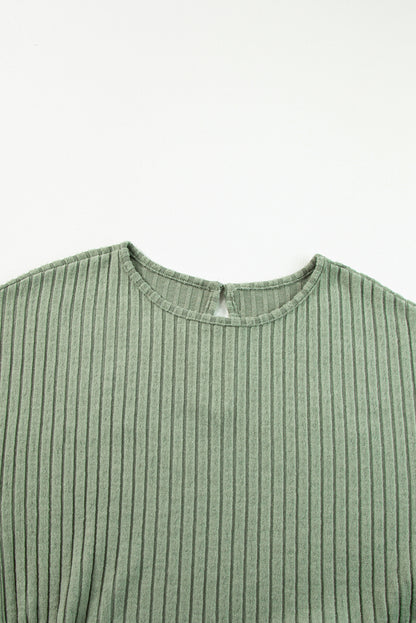 Grasgrün solide farbe gerippt kurzarm weites bein jumpsuit