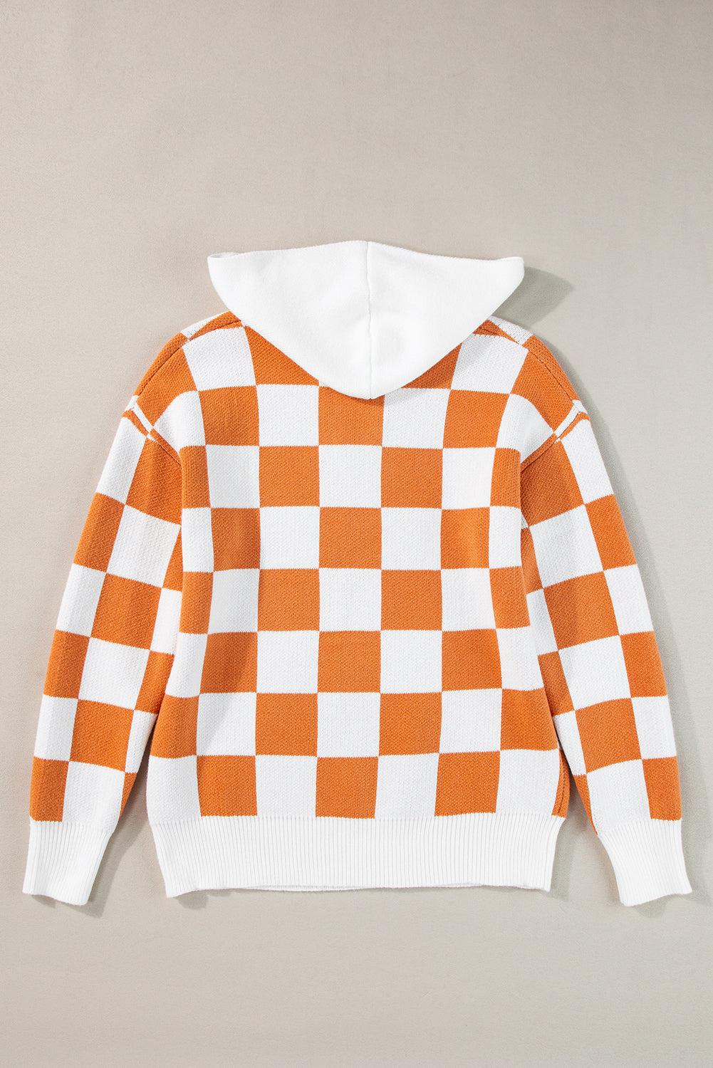Gold flame checkered split neck kontrast kängurutasche kapuzenpullover