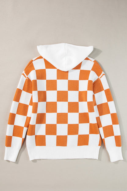 Gold flame checkered split neck kontrast kängurutasche kapuzenpullover