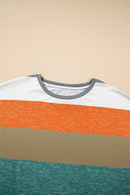 Grün gestreiftes plus size colorblock pullover top