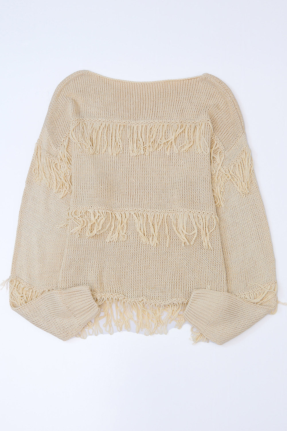 Khakifarbener boho-strickpullover mit quasten