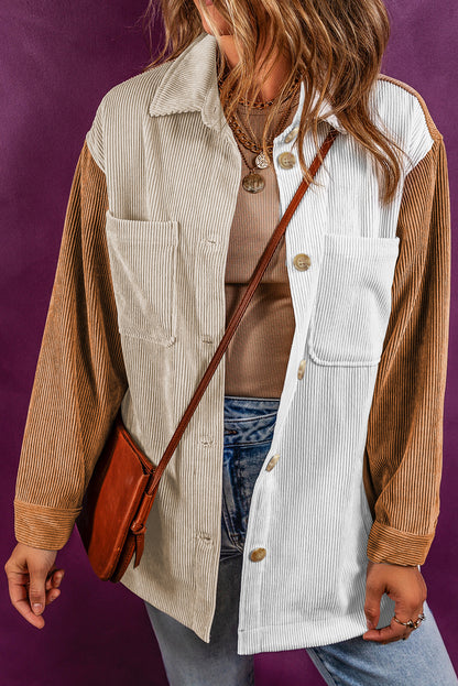 Mehrfarbige cord-colorblock-jacke (lose)