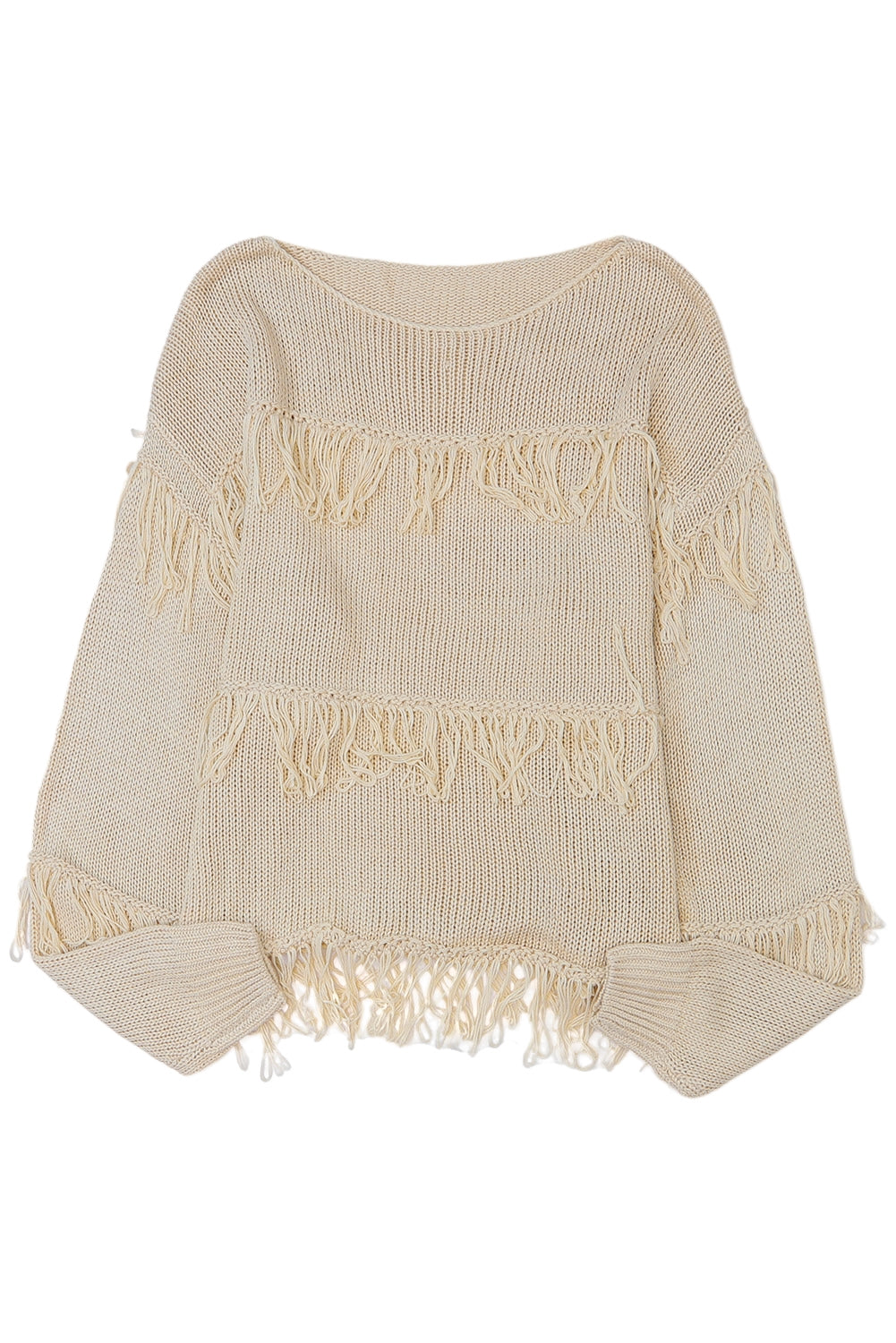 Khakifarbener boho-strickpullover mit quasten