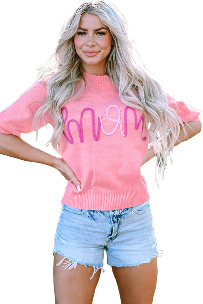 Bonbon mom tinsel front short sleeve pullover