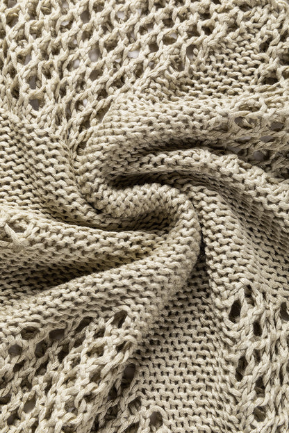 Light french beige star pointelle knit baggy sweater