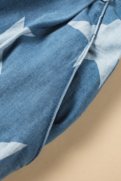 Star print geknöpftes band falte weites bein denim overall