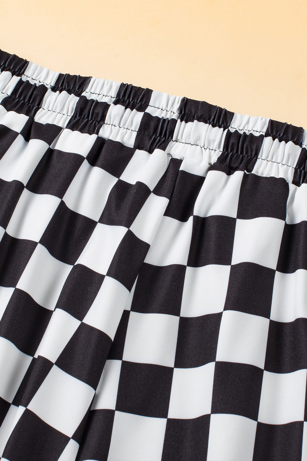 Schwarz karierte Shorts mit elastischer Taille und Kordelzug