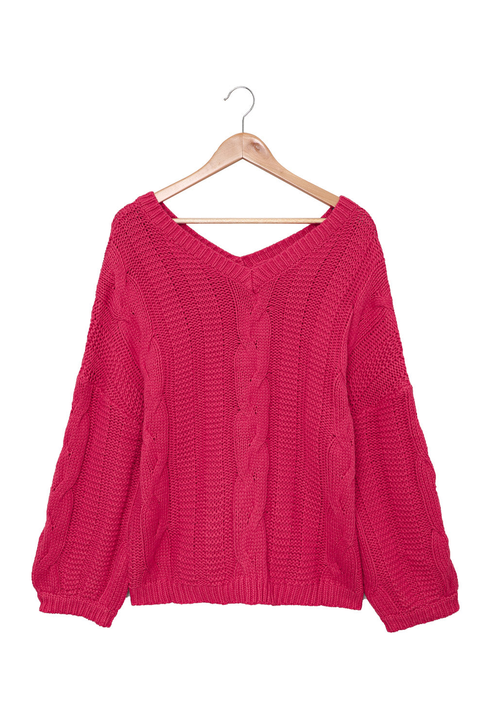 Rose bubblegum v-ausschnitt zopfstrickpullover