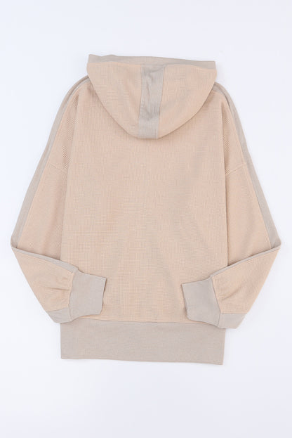 Khaki thermal waffle knit full zipper hooded jacket