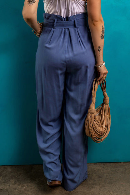 Wild wind belted frilly taille wide leg loose pants
