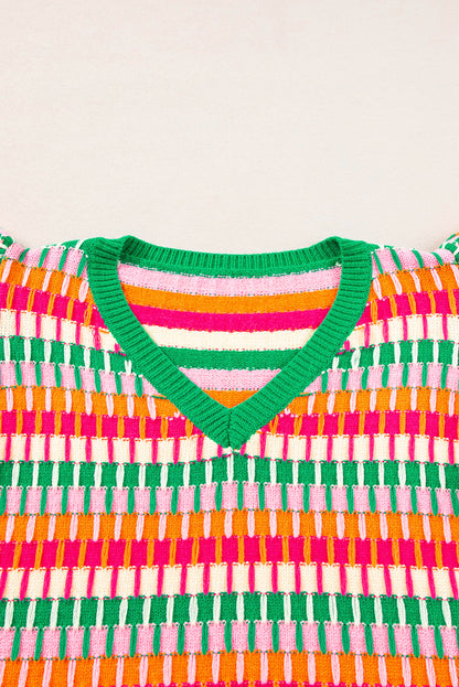Grünes multi flatterärmel-strickpullover-top
