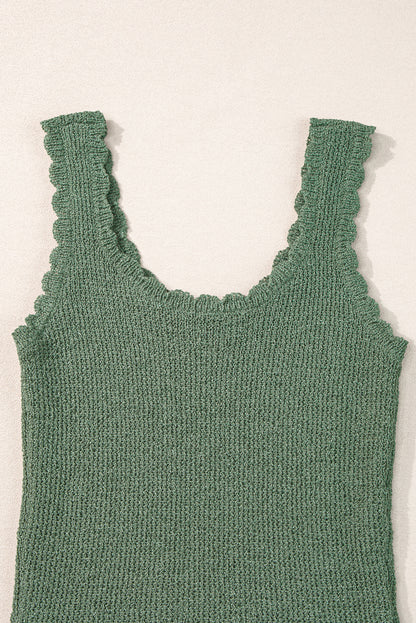 Mist green u neck scallop trim sweater vest