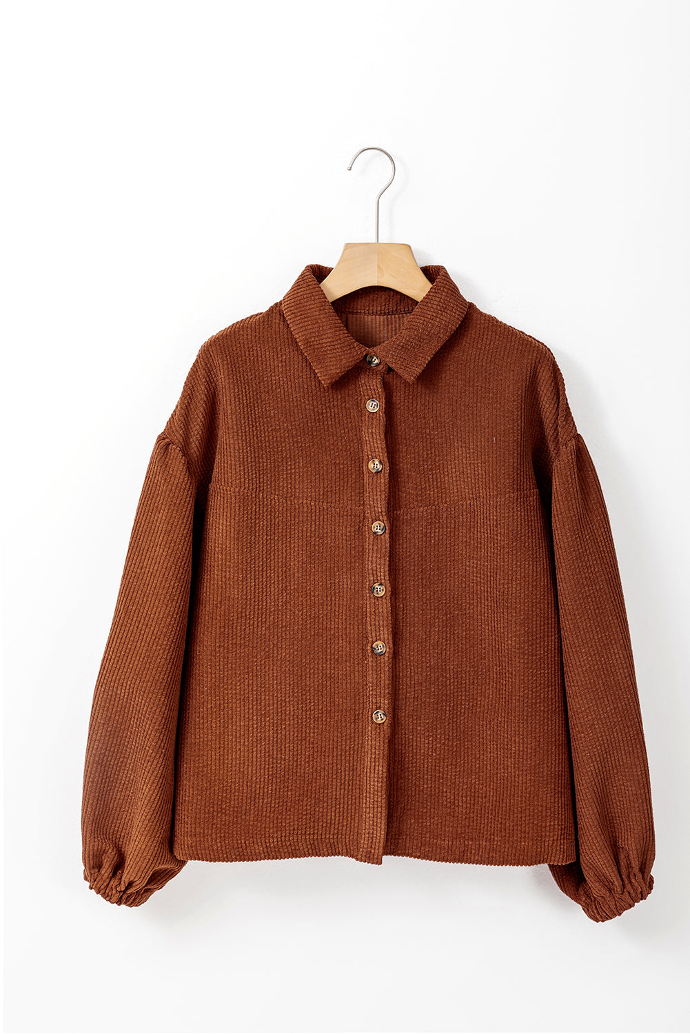 Kaffee strukturierte kordjacke mit puffärmeln