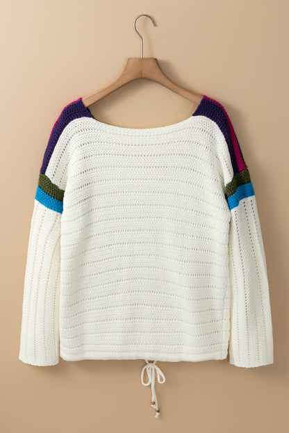 Weißer gänseblümchen-pointelle-strickpullover
