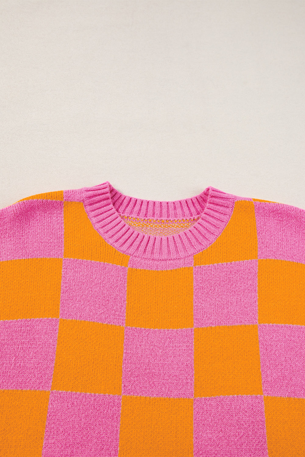 Strawberry pink colorblock plaid pattern ribbed trim sweater tank top