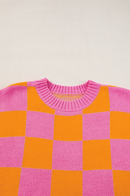 Strawberry pink colorblock plaid pattern ribbed trim sweater tank top