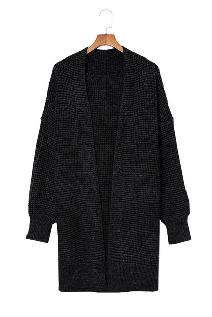 Schwarz karierter strickcardigan mit offener vorderseite