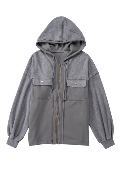 Graue klappentasche mit kordelzug kapuze zip up jacke