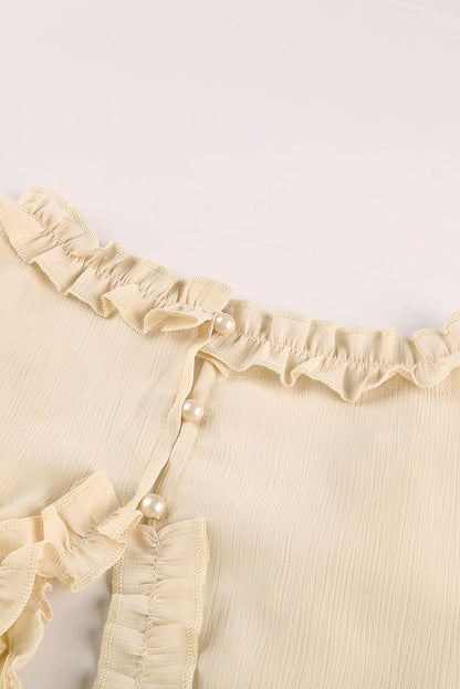Beige v-ausschnitt mit rüschenbesatz kleid mit offenem rücken