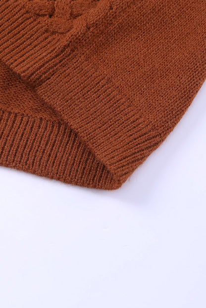 Brauner strickcardigan mit offener vorderseite und gewebter textur und taschen