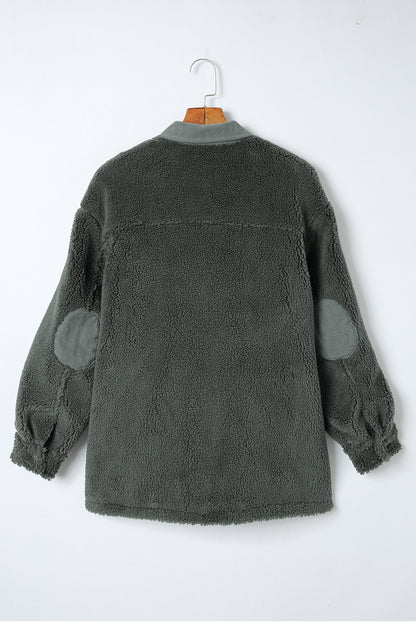 Graue sherpa jacke mit cordbesatz und ellbogenaufnäher