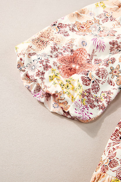 Khaki floral kurzarm minikleid mit quadratischem ausschnitt